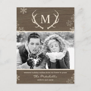 Rustic Antlers Helgdag Postcard Helg Vykort
