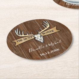 Rustic Antlers Hjort Skull Bröllop Underlägg Papper Rund