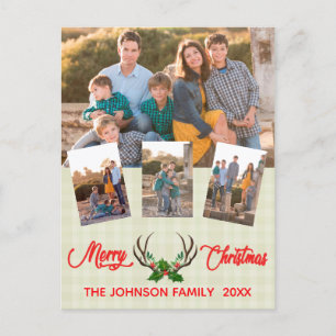 Rustic Antlers Holly jul Photo Collage Helg Vykort