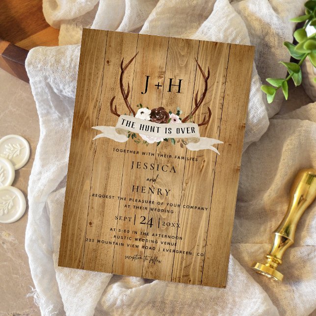 Rustic Antlers Hunt är Över Boho Bröllop Inbjudningar (Skapare uppladdad)