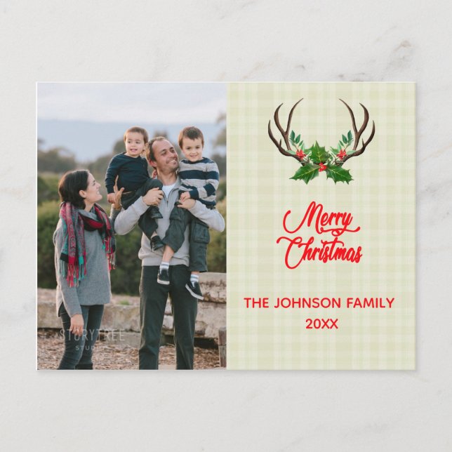 Rustic Antlers jul Helg Vykort (Framsida)