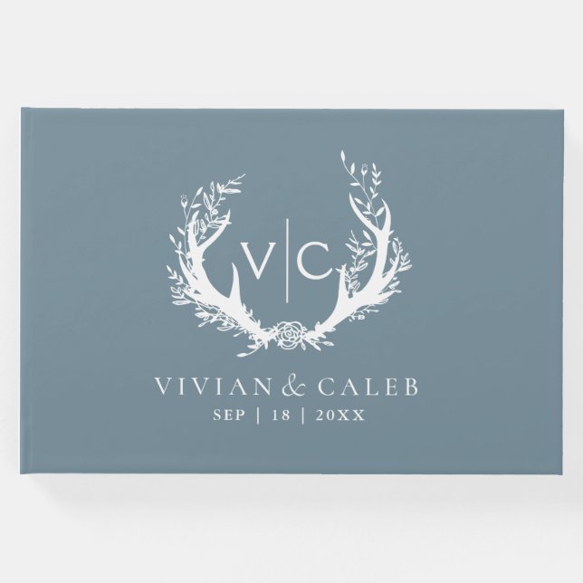 Rustic Antlers med Blommigt andedräkt | BRÖLLOP Gästböcker (Framsida)