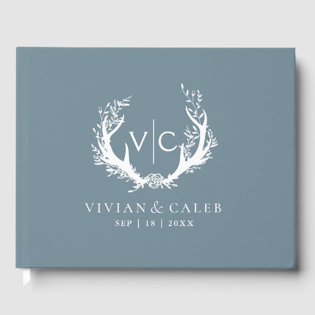 Rustic Antlers med Blommigt andedräkt | BRÖLLOP Gästböcker (Framsida)