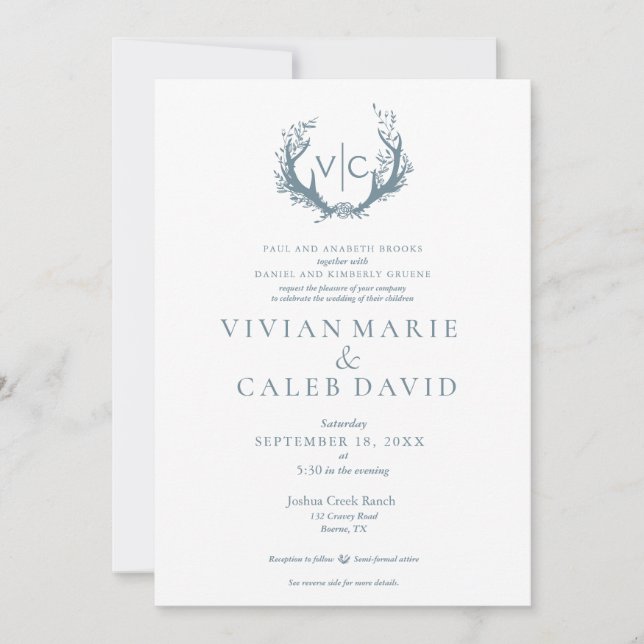 Rustic Antlers med Blommigt andedräkt | BRÖLLOP Inbjudningar (Framsida)