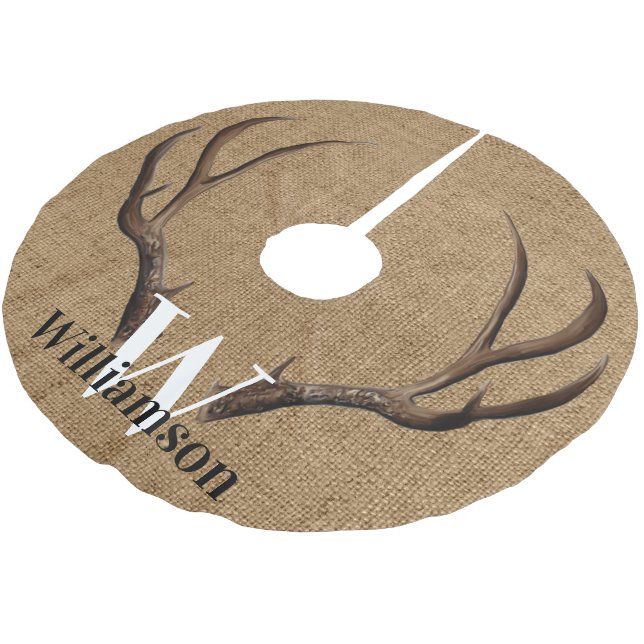 Rustic Antlers Monogram Namn Julgransmatta Borstad Polyester (Vinklad)