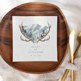 Rustic Antlers Mountain Boho Bröllop Pappersservett