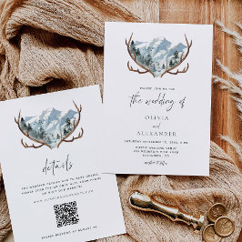 Rustic Antlers Mountain Bröllop QR-kod Inbjudningar