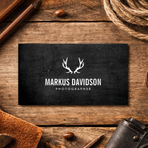Rustic Antlers on Black Wood Photographers, Craft Visitkort