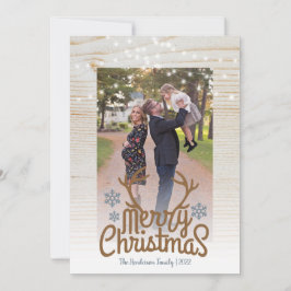 Rustic Antlers Photo String Light God jul Julkort