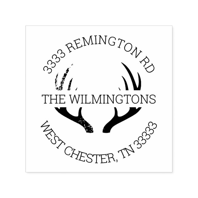 Rustic Antlers Round Returadress Självfärgande Stämpel (Design)