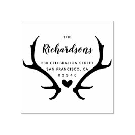 Rustic Antlers skript Family Namn & Returadress Stämpel