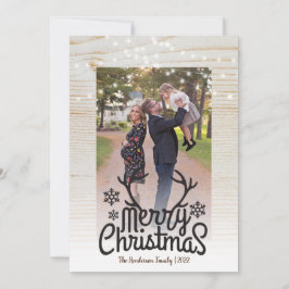 Rustic Antlers String Light Photo God jul Julkort