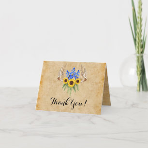 Rustic Antlers & Sunblommor Bröllop Tack Kort