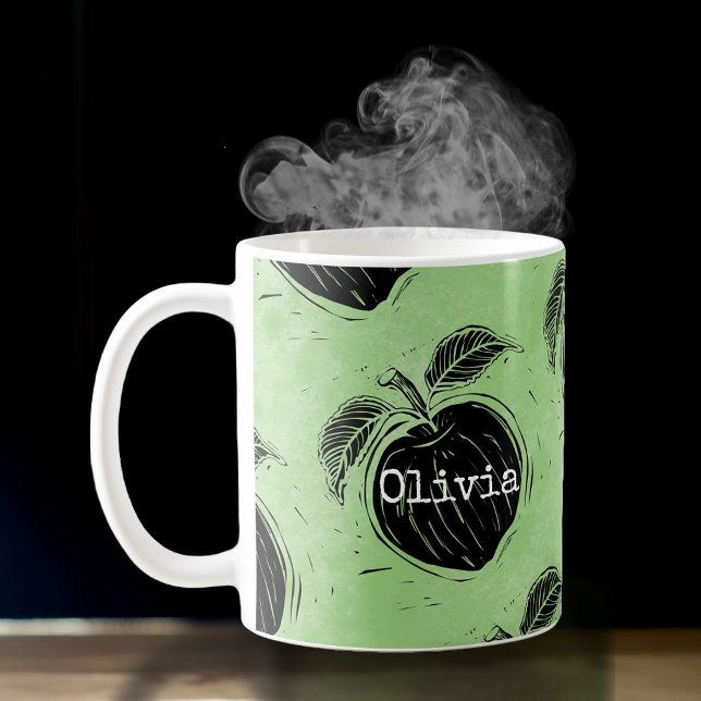 Rustic Apple Mönster Woodcut Kaffemugg (Skapare uppladdad)