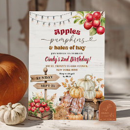 Rustic Apples, Pumpkins och Bales of Hay Birthday Inbjudningar