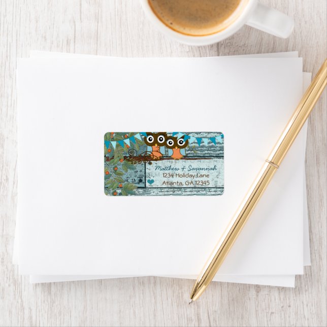 Rustic Aqua Bunting Vintage Love Bird Uggla Adressetikett (Insitu)