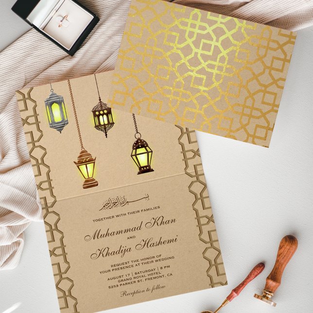 Rustic Arabian Lanternes Islamic Wedding bjudande Folierat Kort (Skapare uppladdad)