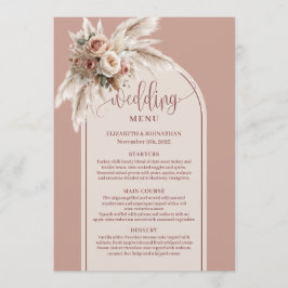 Rustic Arch Pastel Pink Pampas Floral Wedding Menu Meny