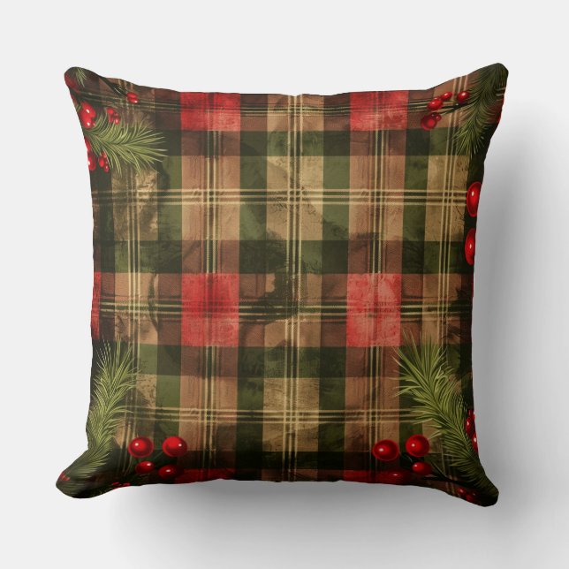 Rustic Argyle Julpillow - Röd och Grönt Kudde (Framsida)