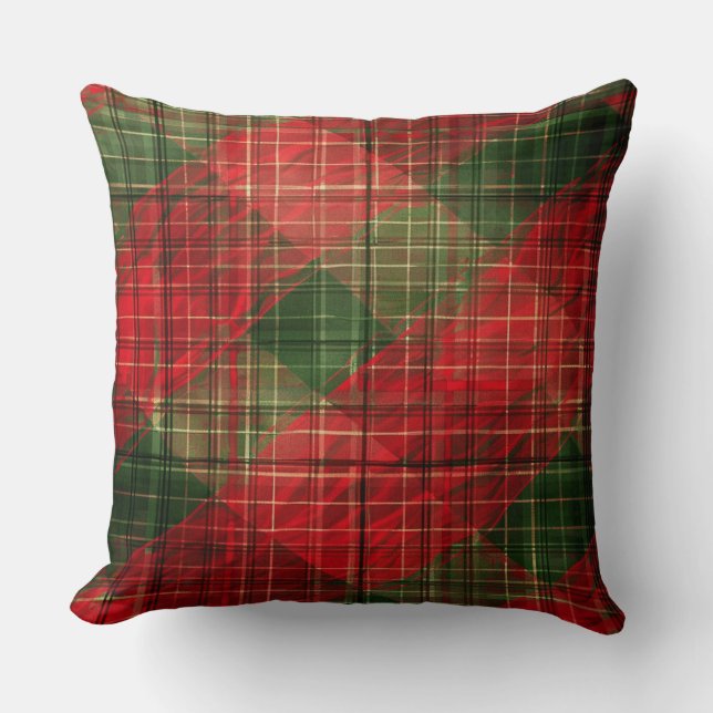Rustic Argyle Julpillow - Röd och Grönt Kudde (Framsida)
