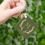 Rustic Army Grönt Antler Anpassningsbar Marskalkar Nyckelring<br><div class="desc">Öka ditt nyckelkedjespel med vår snyggt Keychain, idealisk för presenter som marskalkar, föreslå dina marskalkar eller hedra din bästa man. Den här nyckelkedjan har en tålig utformning, men har en tålig utformning av eleganten och skryter med en grönt i armén som är försedd med mjuka, orangefärgade antler och personlig monogram...</div>