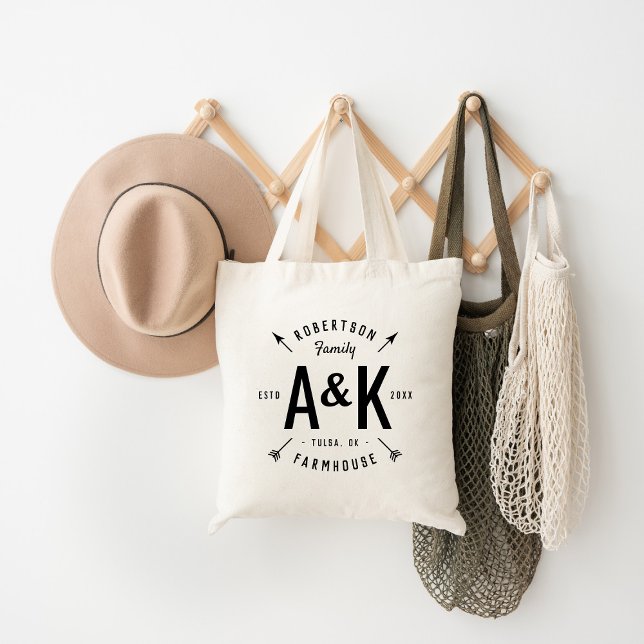 Rustic Arrow Family Monogram Farmhouse Tote Tygkasse (Skapare uppladdad)