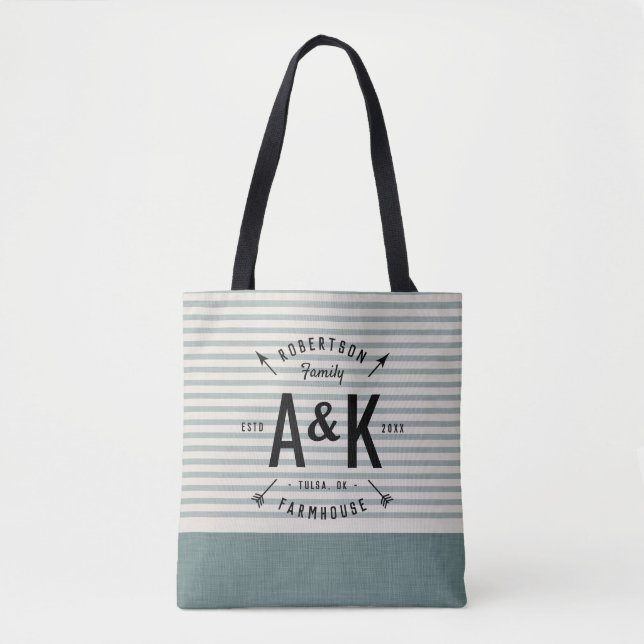 Rustic Arrow Family Monogram Tote Bag Tygkasse (Framsida)