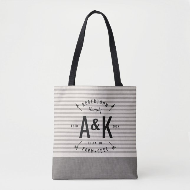 Rustic Arrow Family Monogram Tote Bag Tygkasse (Framsida)