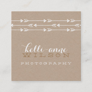RUSTIC ARROW MÖNSTER söt boho white Kraft Fyrkantigt Visitkort