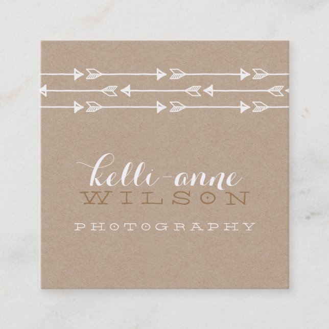 RUSTIC ARROW MÖNSTER söt boho white Kraft Fyrkantigt Visitkort (Framsida)