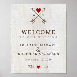 Rustic Arrows Red Heart Bröllop Poster