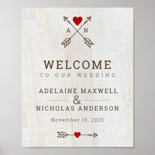 Rustic Arrows Red Heart Bröllop Poster