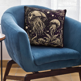 Rustic Art nouveau Violet Jellyfish Underwater Kudde