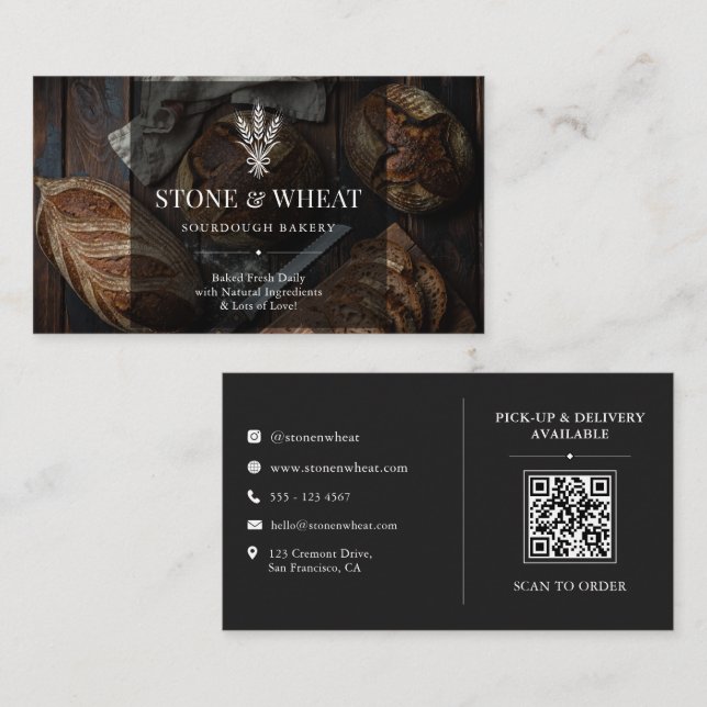 Rustic Artisan Sourdough Bageri QR-kod Visitkort (Fram/baksida)