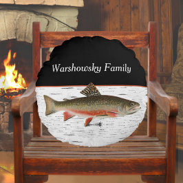Rustic Aspen Bark Trout Fisherman Sjö House Rund Kudde