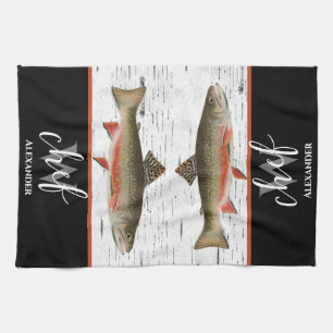 Rustic Aspen Bark Trout Fishman House Sjö Kökshandduk