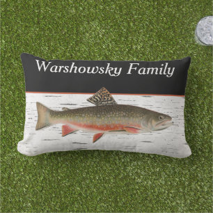 . Rustic Aspen Bark Trout-fiskare Brushed Polye Lumbarkudde