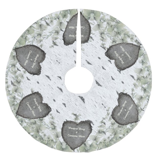 Rustic Aspen Bark Wood Carved Hearts par namn Julgransmatta Borstad Polyester (Framsidan)