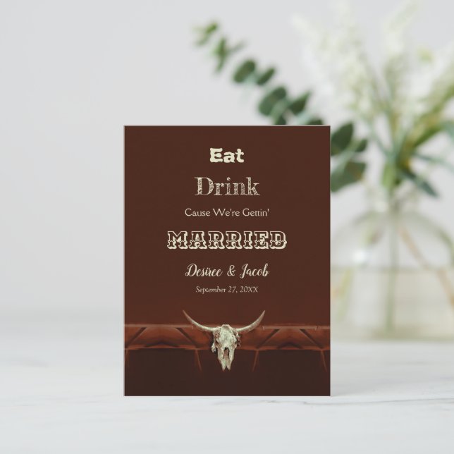 Rustic Ät Drick Gift Vig Bullskalle Meddelande Vykort (Stående Fram)