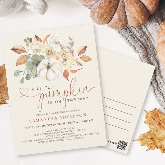 Rustic Autumn A Little Pumpkin Baby Shower Vykort (Send out a Little Pumpkin Baby Shower invite as a postcard for an easy way to invite your guests.)