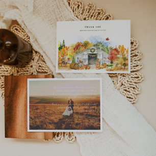 Rustic Autumn Barn Bröllop Photo Tack Kort