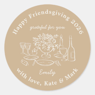 Rustic Autumn Beige Friendsgiving-partygåva Runt Klistermärke