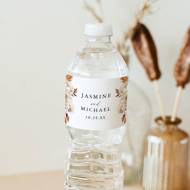 Rustic Autumn Blommigt Bröllop Vattenflaskor Etikett (Skapare uppladdad)