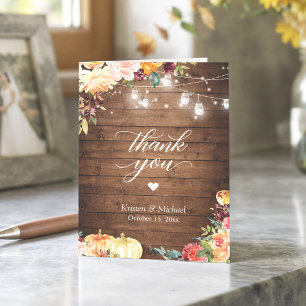 Rustic Autumn Blommigt Mason Burk Ljus Bröllop Tack Kort