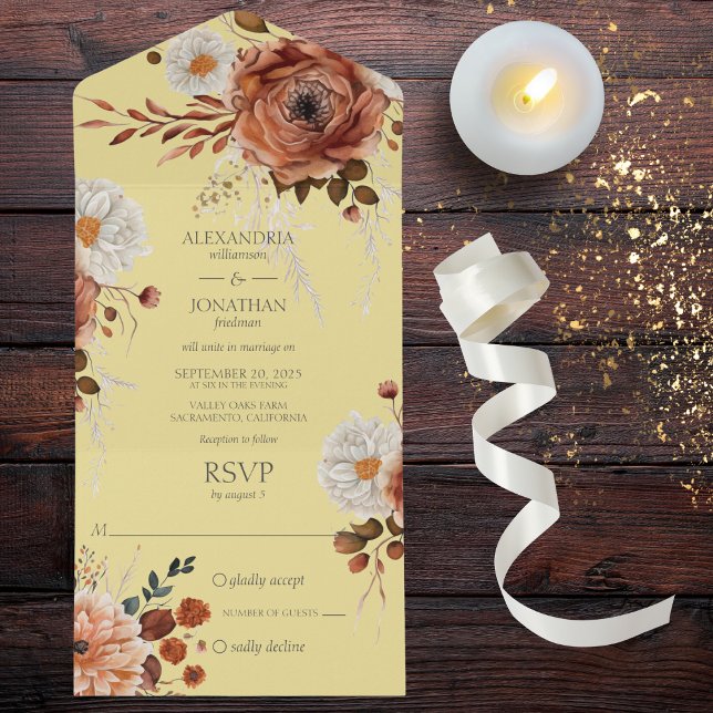 Rustic Autumn Blommigt på Guld (Also available with QR code or dinner options. )