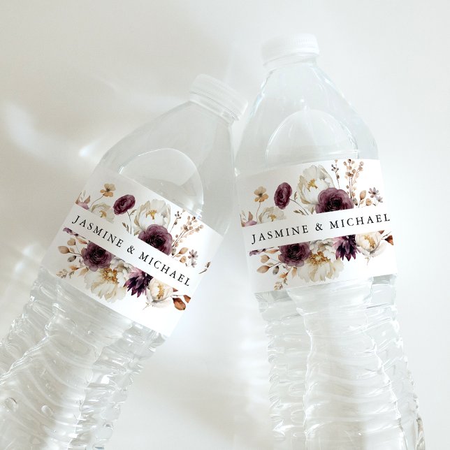 Rustic Autumn Blommigt Ram Bröllop Vattenflaskor Etikett (Skapare uppladdad)