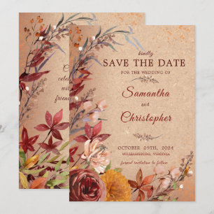Rustic Autumn Bloom Burgundy Amber Blommigt Spara Datumet