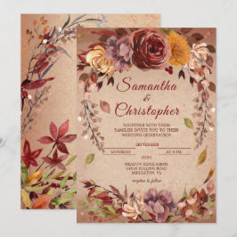 Rustic Autumn Bloom Burgundy Amber Fall Wedding Inbjudningar