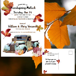 Rustic Autumn Blue Lastbil Friendsgiving Potluck Vykort