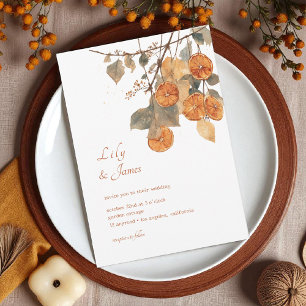 Rustic Autumn Boho Torkad Orange Garland Bröllop Inbjudningar